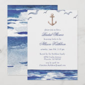 Blue Nautical Coastal Zee Bridal Shower Invitation Kaart (Voorkant / Achterkant)