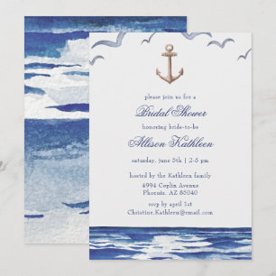 Blue Nautical Coastal Zee Bridal Shower Invitation Kaart