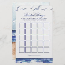 Blue Nautical Coastal Zee Bruids Bingo Game Kaart