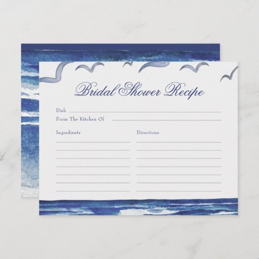 Blue Nautical Coastal Zee Recept voor de bruid Informatiekaartje (Voorkant / Achterkant)