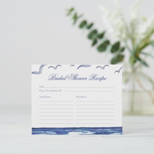 Blue Nautical Coastal Zee Recept voor de bruid Informatiekaartje (Staand voorkant)