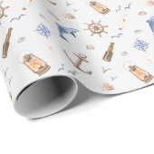 Blue Nautical Coastal Zee Vrijgezellenfeest Cadeaupapier (Rol Hoek)