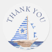 Blue Nautical Coastal Zee Vrijgezellenfeest Dank u Ronde Sticker (Voorkant)
