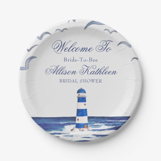 Blue Nautical Coastal Zee Vrijgezellenfeest Papieren Bordje (Voorkant)