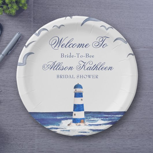 Blue Nautical Coastal Zee Vrijgezellenfeest Papieren Bordje