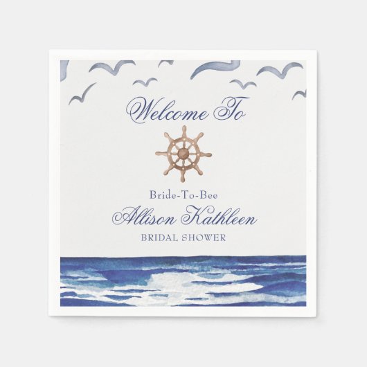Blue Nautical Coastal Zee Vrijgezellenfeest Servet (Voorkant)