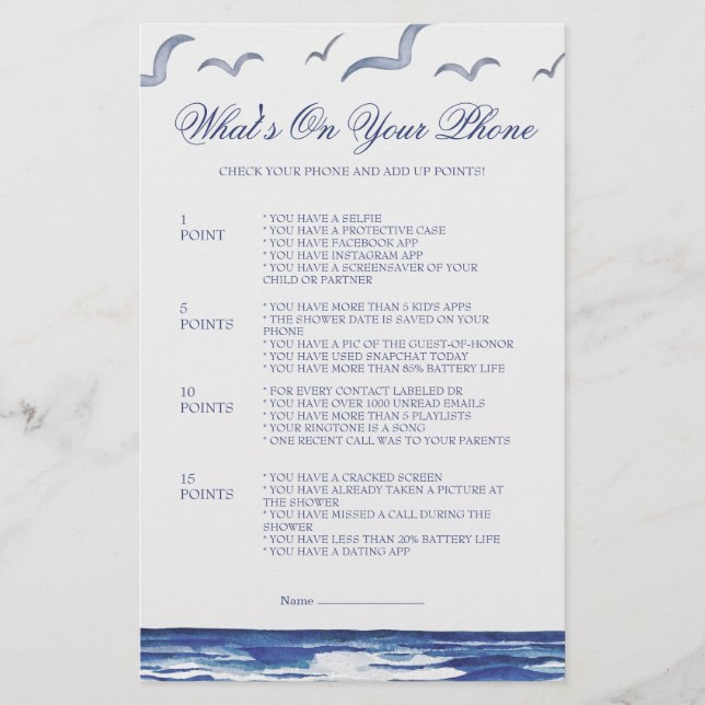 Blue Nautical Coastal Zee Wat staat er op het tele (Voorkant)