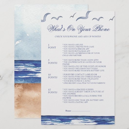 Blue Nautical Coastal Zee Wat staat er op het tele (Voorkant / Achterkant)