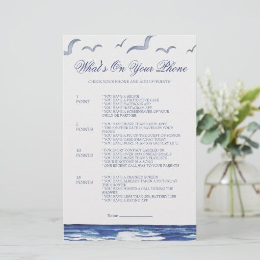 Blue Nautical Coastal Zee Wat staat er op het tele (Staand voorkant)