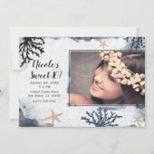 Blue Nautical Coral Waterverf Sweet 16 Foto Kaart (Voorkant)