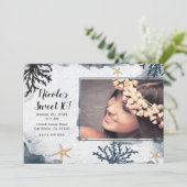 Blue Nautical Coral Waterverf Sweet 16 Foto Kaart (Staand voorkant)