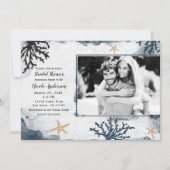 Blue Nautical Coral Waterverf Vrijgezellenfeest Fo Kaart (Voorkant)