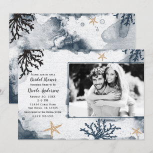 Blue Nautical Coral Waterverf Vrijgezellenfeest Fo Kaart