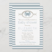 Blue Nautical Crab Striped Baby shower Invitation Kaart (Voorkant / Achterkant)