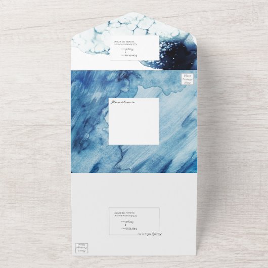 Blue Nautical Destination Wedding All In One Uitnodiging (Buitenkant)