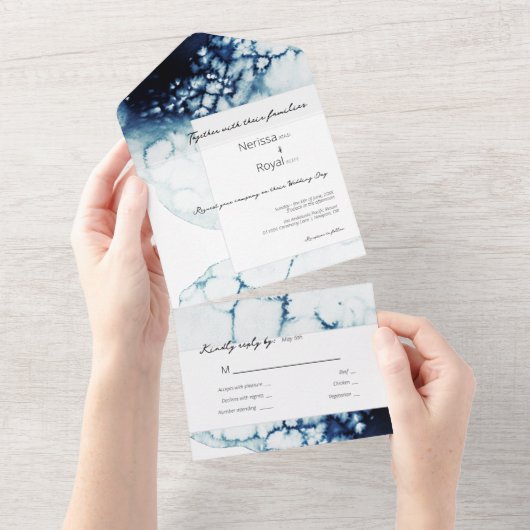 Blue Nautical Destination Wedding All In One Uitnodiging (Afscheurbaar)