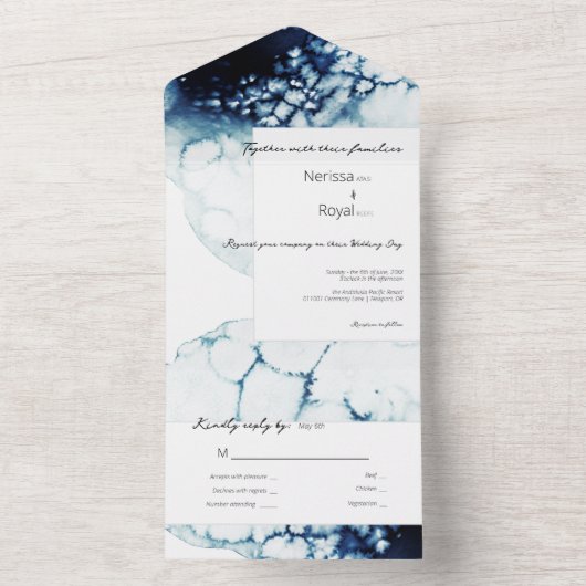 Blue Nautical Destination Wedding All In One Uitnodiging (Binnen)