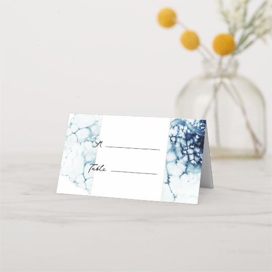 Blue Nautical Destination Wedding Folded Plaatskaartje (Voorkant)