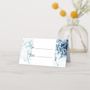 Blue Nautical Destination Wedding Folded Plaatskaartje