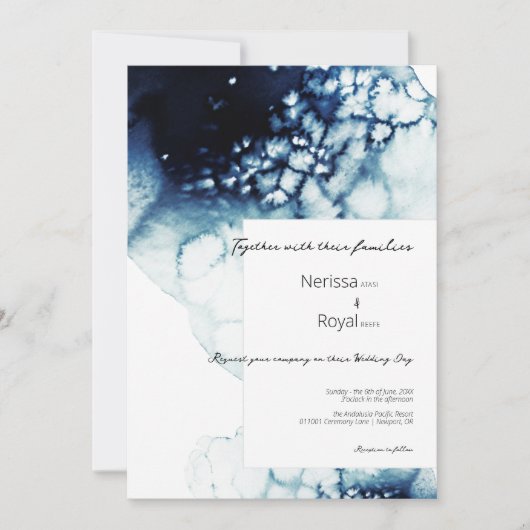 Blue Nautical Destination Wedding Kaart (Voorkant)