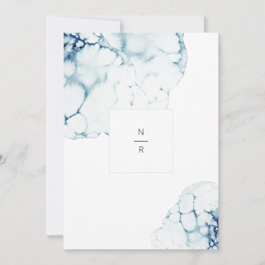 Blue Nautical Destination Wedding Monogram Kaart (Achterkant)