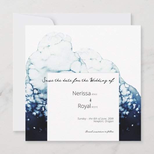 Blue Nautical Destination Wedding Square Save The Date (Voorkant)