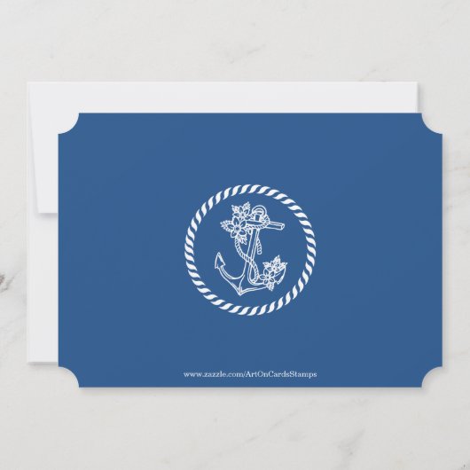 Blue Nautical Floral Anchor Birthday Party nodigt  Kaart (Achterkant)
