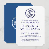 Blue Nautical Floral Anchor Birthday Party nodigt  Kaart (Voorkant / Achterkant)