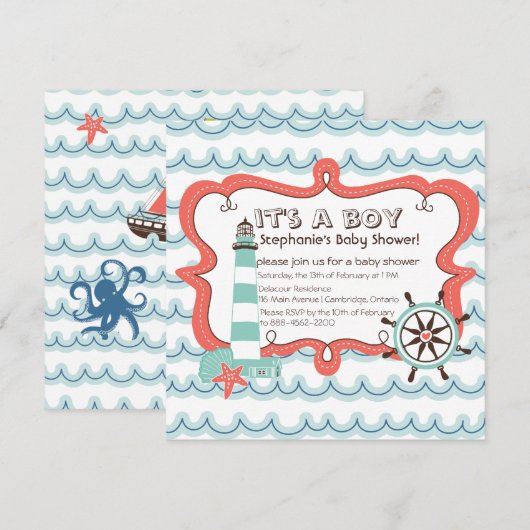 Blue Nautical Het is een Baby shower-uitnodiging v Kaart (Voorkant / Achterkant)