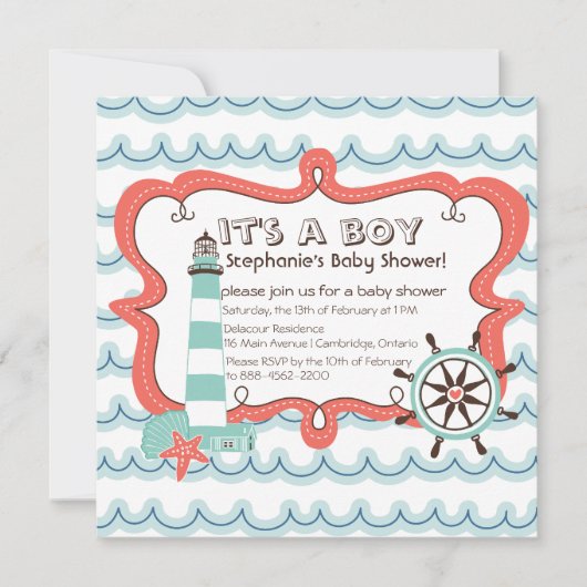 Blue Nautical Het is een Baby shower-uitnodiging v Kaart (Voorkant)