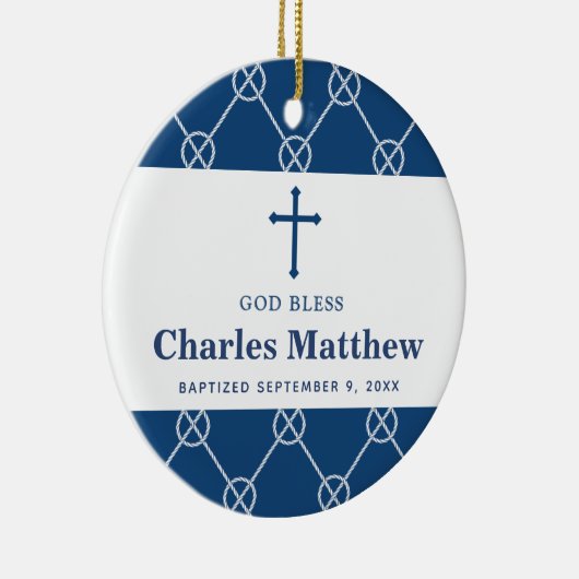 Blue Nautical Knot Classic Beach Boy Baptisme Keramisch Ornament (Rechts)