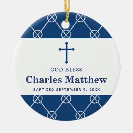 Blue Nautical Knot Classic Beach Boy Baptisme Keramisch Ornament (Voorkant)