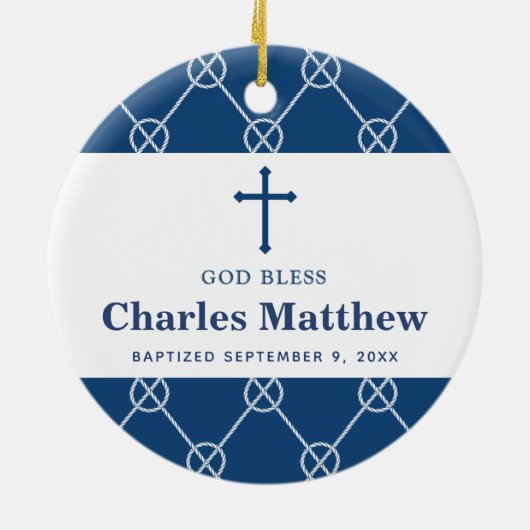 Blue Nautical Knot Classic Beach Boy Baptisme Keramisch Ornament (Achterkant)