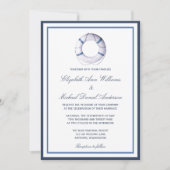 Blue Nautical Life Ring Wedding Invitations Kaart (Voorkant)