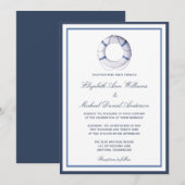 Blue Nautical Life Ring Wedding Invitations Kaart (Voorkant / Achterkant)