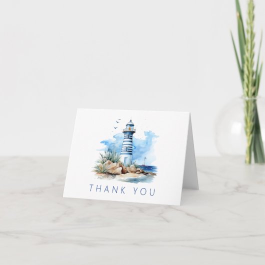 Blue Nautical Lighthouse Baby shower Bedankkaart (Voorkant)