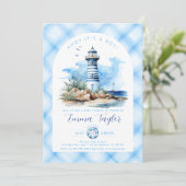 Blue Nautical Lighthouse Boy Baby shower Kaart (Staand voorkant)