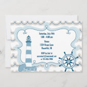 Blue Nautical Lighthouse Jongens Verjaardag Uitnod Kaart (Achterkant)