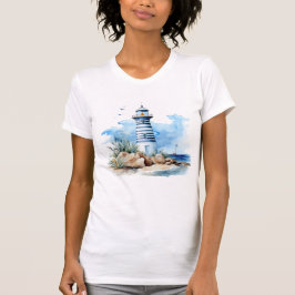 Blue Nautical Lighthouse Waterverf Dames T-shirt