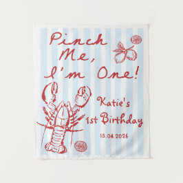 Blue Nautical Lobster 1st Birthday Tapestry Wandkleed