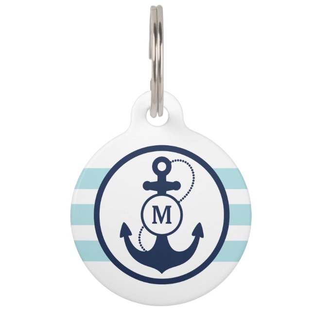 Blue Nautical Monogram Huisdierpenning (Voorkant)