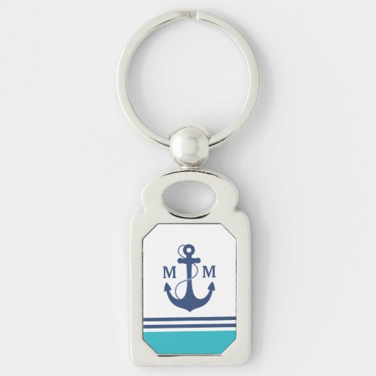 Blue Nautical Monogram Sleutelhanger (Voorkant)