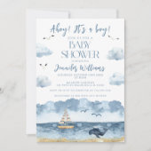 Blue Nautical Ocean Ahoy Het is een jongen baby sh Kaart (Voorkant)