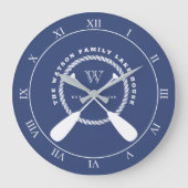 Blue Nautical Paddle Monogram Grote Klok (Voorkant)