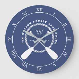 Blue Nautical Paddle Monogram Grote Klok