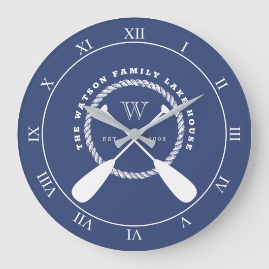 Blue Nautical Paddle Monogram Grote Klok (Voorkant)