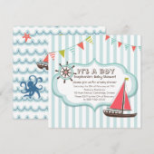 Blue Nautical Party Banner Baby shower Invitation Kaart (Voorkant / Achterkant)