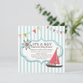 Blue Nautical Party Banner Baby shower Invitation Kaart (Staand voorkant)