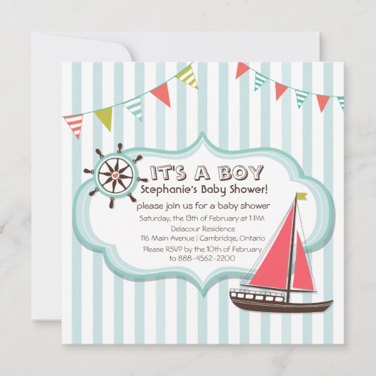 Blue Nautical Party Banner Baby shower Invitation Kaart (Voorkant)