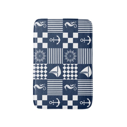 Blue Nautical Pattern Badmat (Voorkant Verticaal)